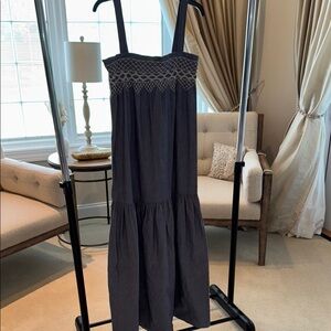 Elegant Blue Maxi Dress with Intricate  Detail